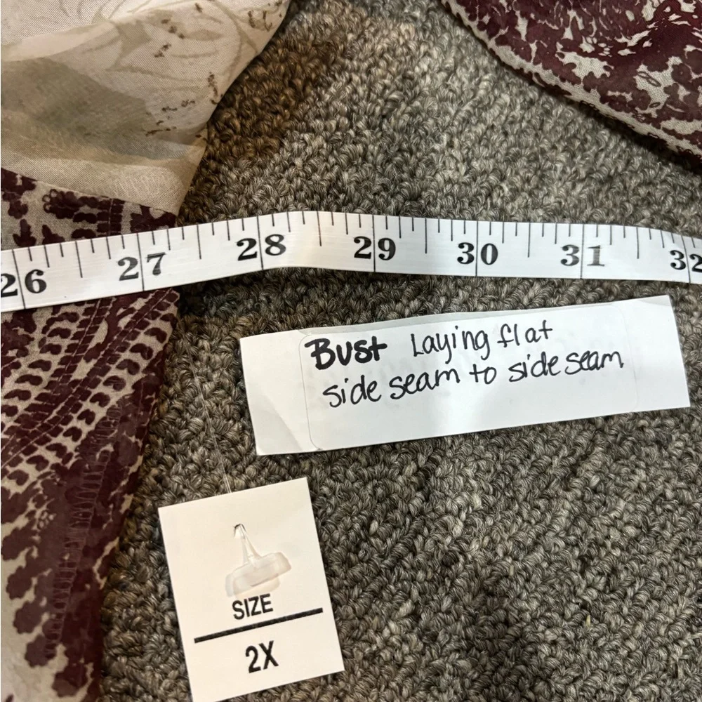 New Selene ruffle chiffon blouse plus tank brown paisley floral print NWT 2X top - Picture 6 of 8